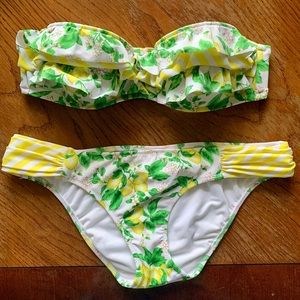 Victoria’s Secret Strapless Lemon Print Bikini Set